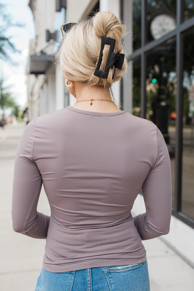 A Lovely Life Brown Fitted Long Sleeve Layering Tee FINAL SALE - Image 4