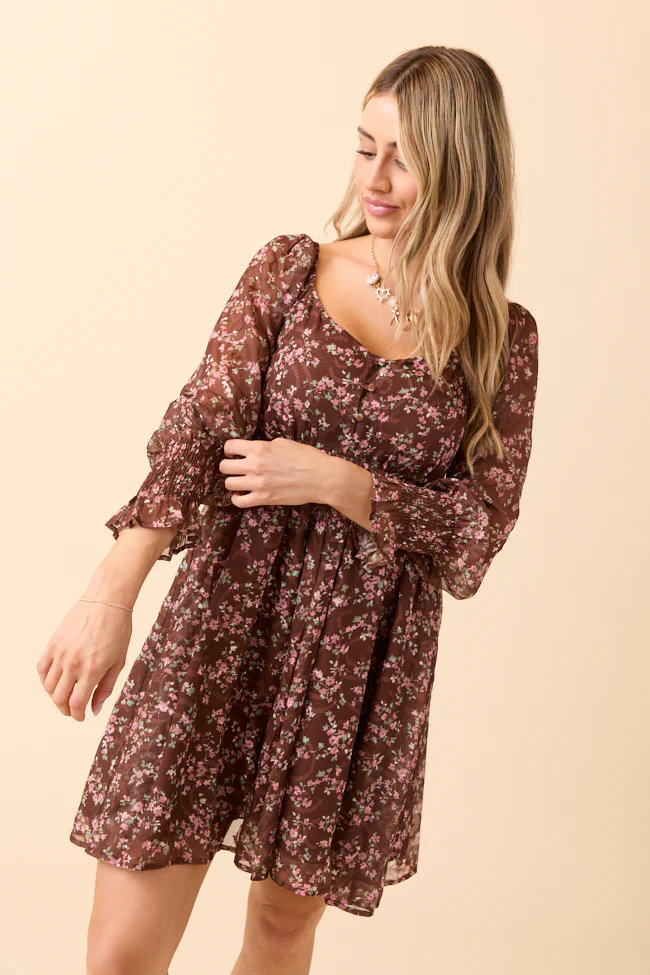 Daniella Brown Floral Mini Dress FINAL SALE - Image 3