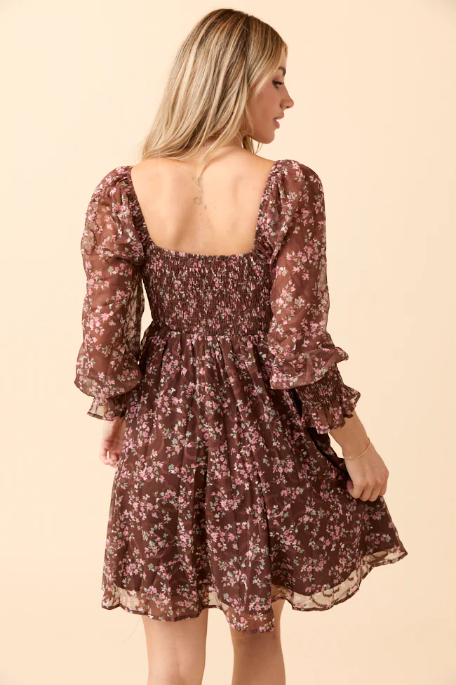Daniella Brown Floral Mini Dress FINAL SALE - Image 5