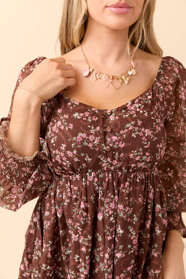 Daniella Brown Floral Mini Dress FINAL SALE - Image 6