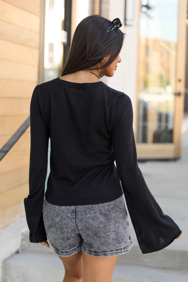 Deanna Black Bell Sleeve Knit Top - Image 5