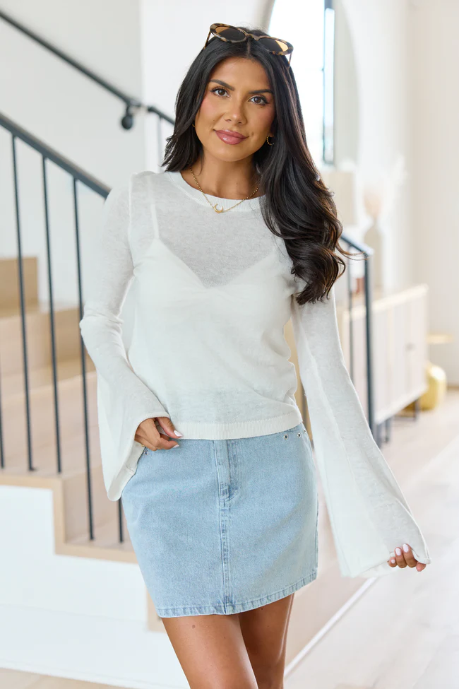 Deanna Cream Bell Sleeve Knit Top - Image 3