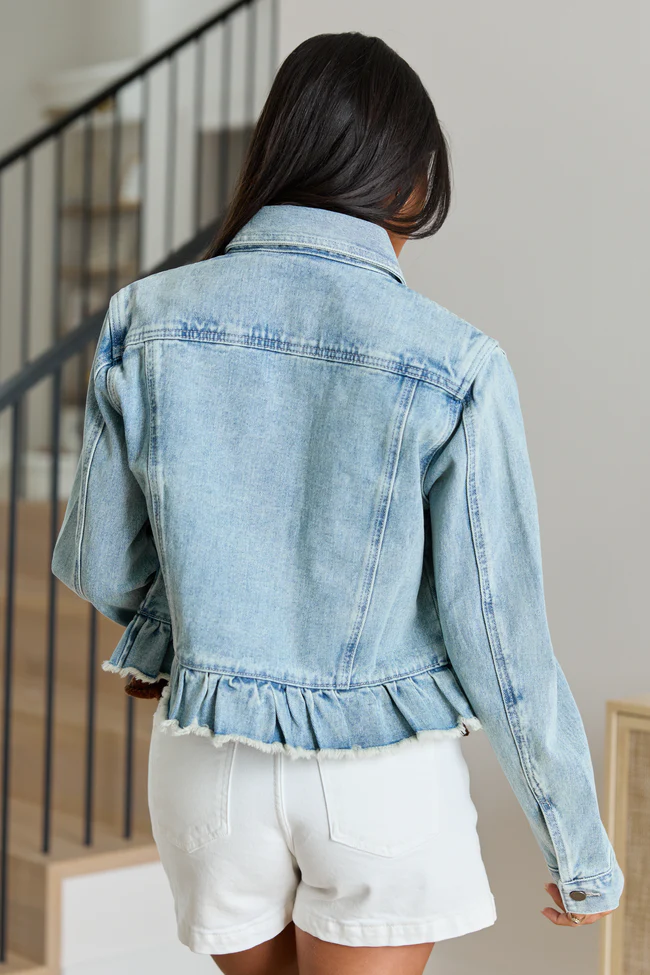 Eden Light Wash Ruffled Hem Denim Jacket - Image 5
