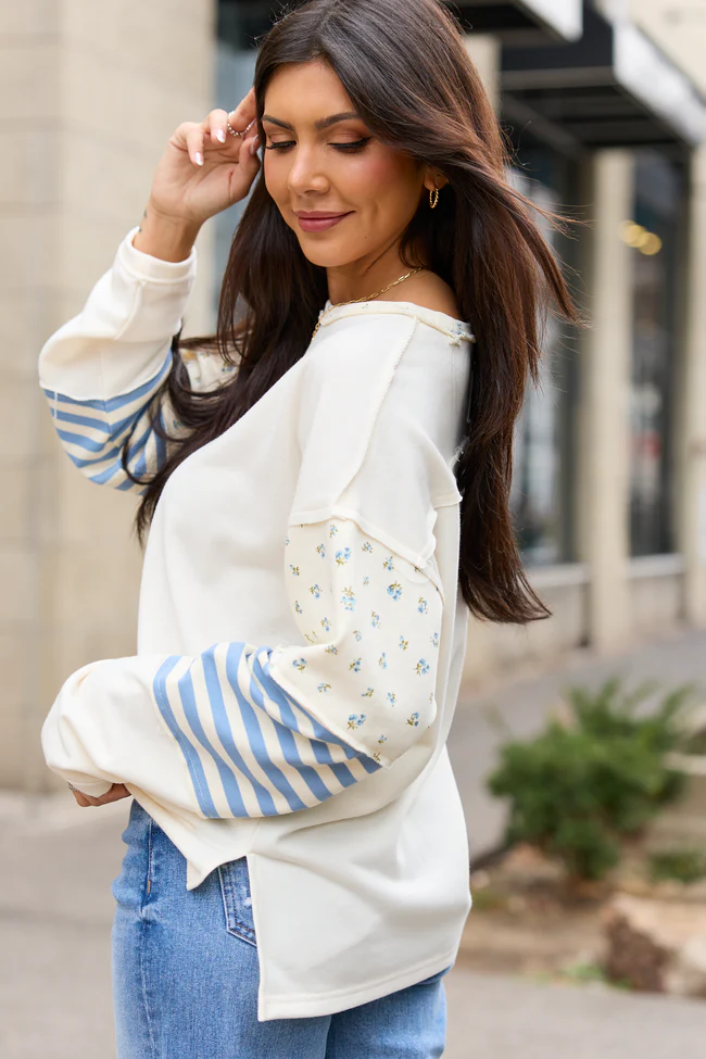 Gabbie Ivory And Blue Floral Patchwork Popover - Image 3