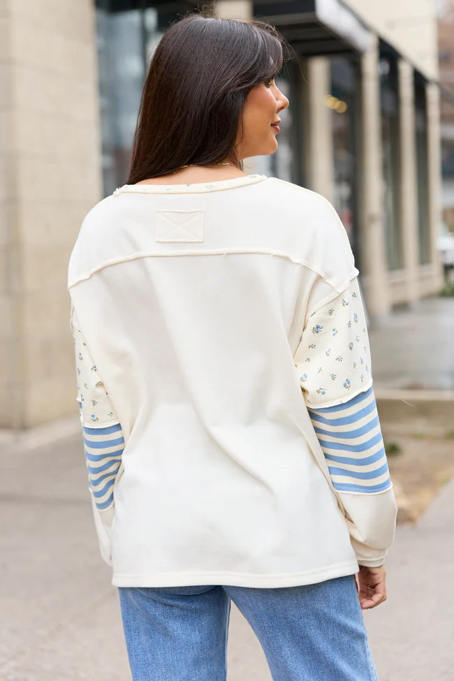 Gabbie Ivory And Blue Floral Patchwork Popover - Image 4