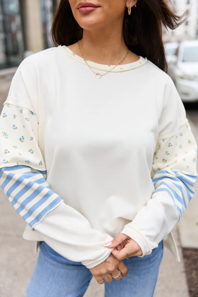 Gabbie Ivory And Blue Floral Patchwork Popover - Image 5