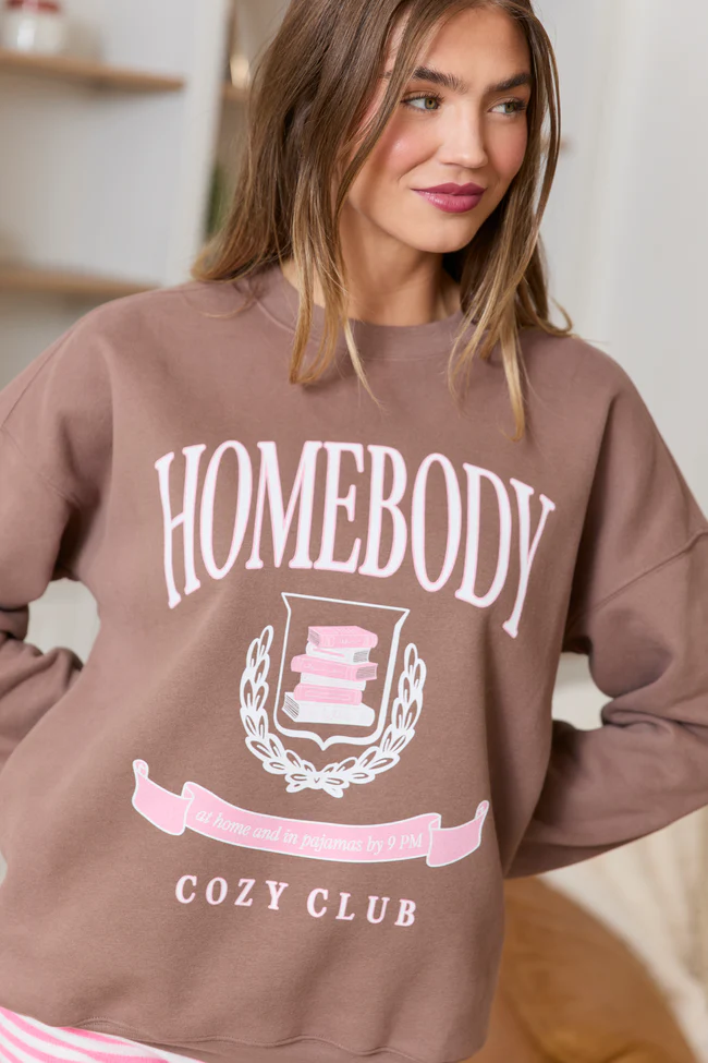Homebody Cozy Club Mocha Graphic Sweatshirt - Image 4