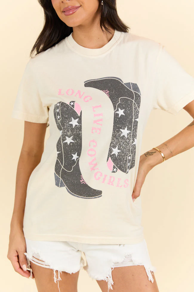 Long Live Cowgirls Star Boots Ivory Graphic Tee - Image 3