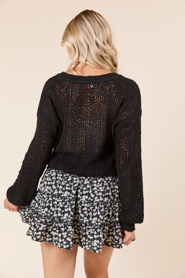 Lotus Long Sleeve Black Open Knit Henley Sweater FINAL SALE - Image 8