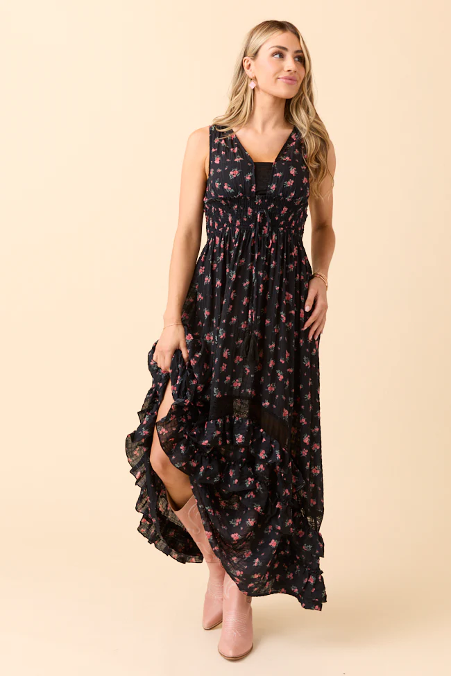 Lucky To Have You Sleeveless Black Floral Maxi Dress FINAL SALE - Image 3