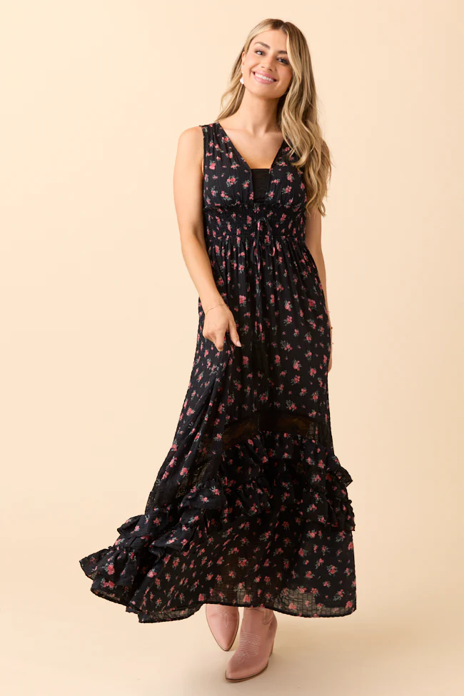 Lucky To Have You Sleeveless Black Floral Maxi Dress FINAL SALE - Image 4