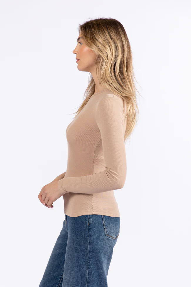 Make Your Choice Tan Ribbed Long Sleeve Tee FINAL SALE - Image 3