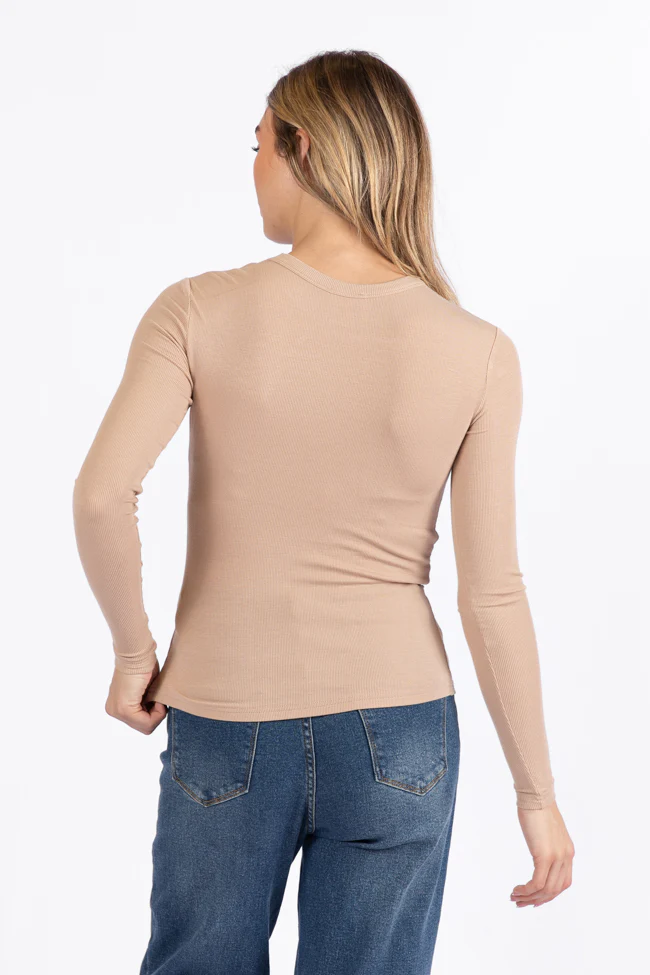 Make Your Choice Tan Ribbed Long Sleeve Tee FINAL SALE - Image 4