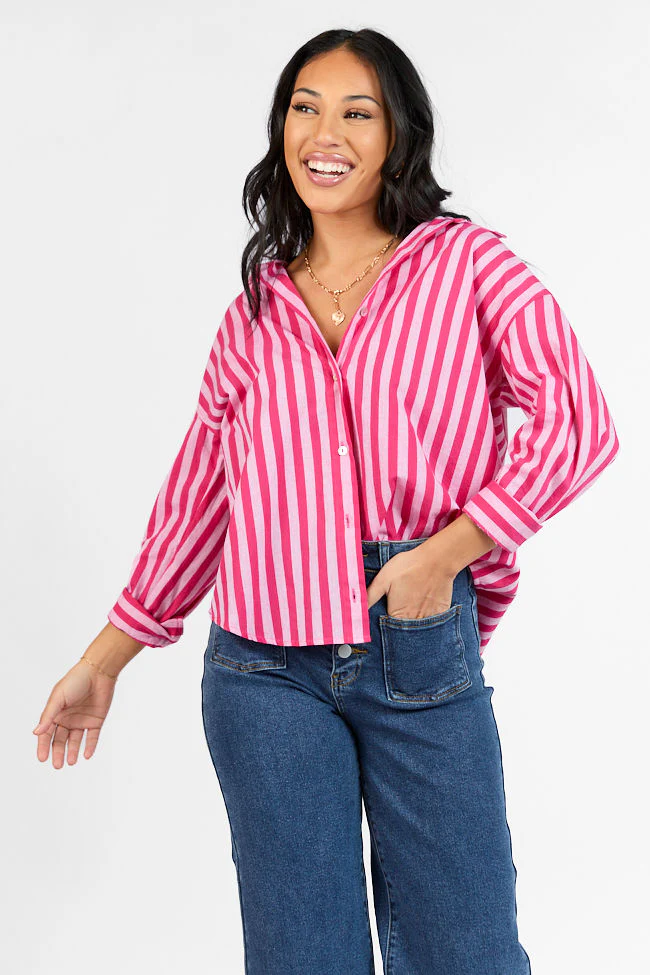 Drew Pink Striped Button Down Top - Image 3