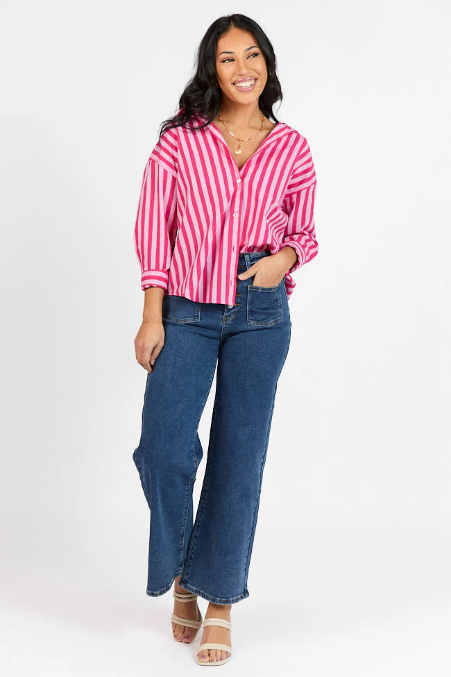 Drew Pink Striped Button Down Top - Image 4