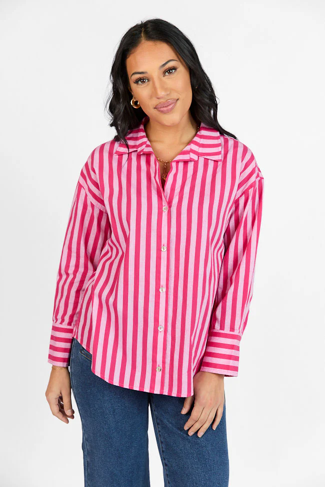 Drew Pink Striped Button Down Top - Image 5