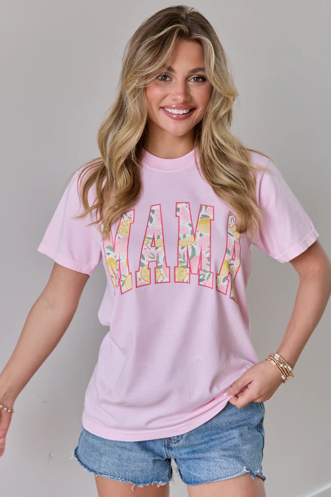 Mama Lemons Print Light Pink Graphic Tee - Image 3