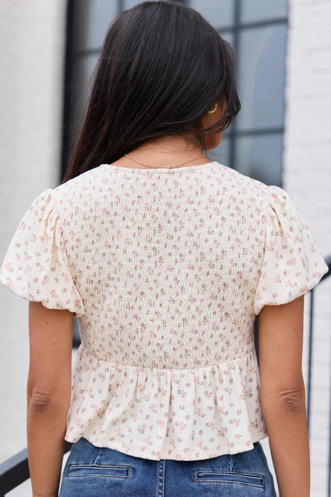 Miriam Floral Smocked V-Neck Top - Image 5