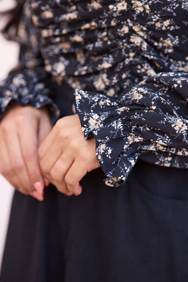 Rebecca Ruched Black Floral Top FINAL SALE - Image 5