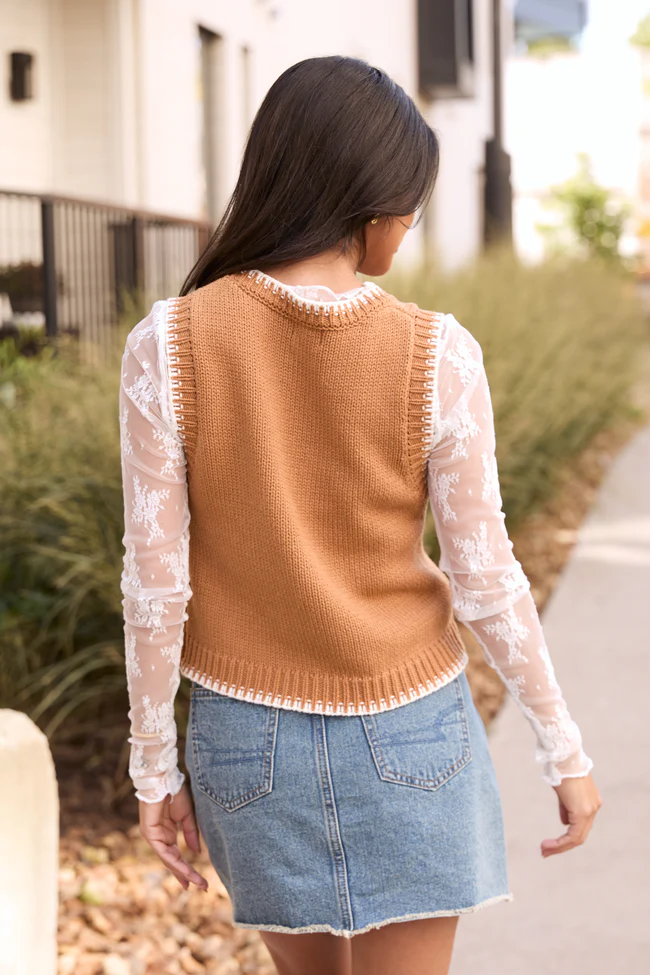 Selah Sleeveless Brown Western Sweater Vest FINAL SALE - Image 5