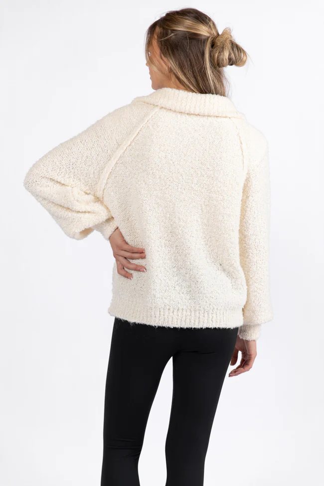 Signature Move Cream Fuzzy Quarter Zip Pullover FINAL SALE - Image 5