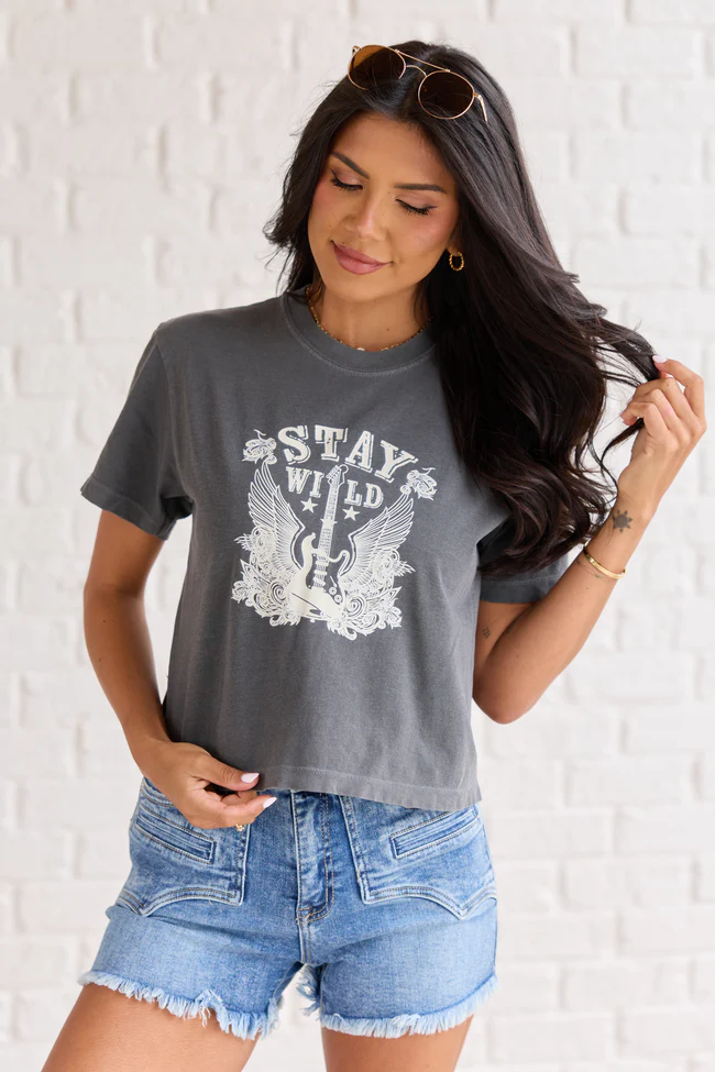 Stay Wild Dark Grey Boxy Graphic Tee - Image 3