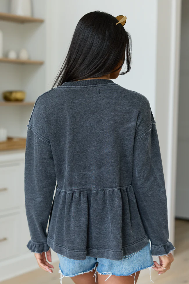 Smokey Grey Tiered Long Sleeve Top - Image 4