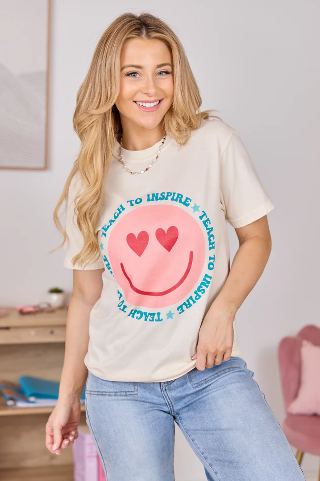 Teach To Inspire Smiley Ivory Graphic Tee - Image 4
