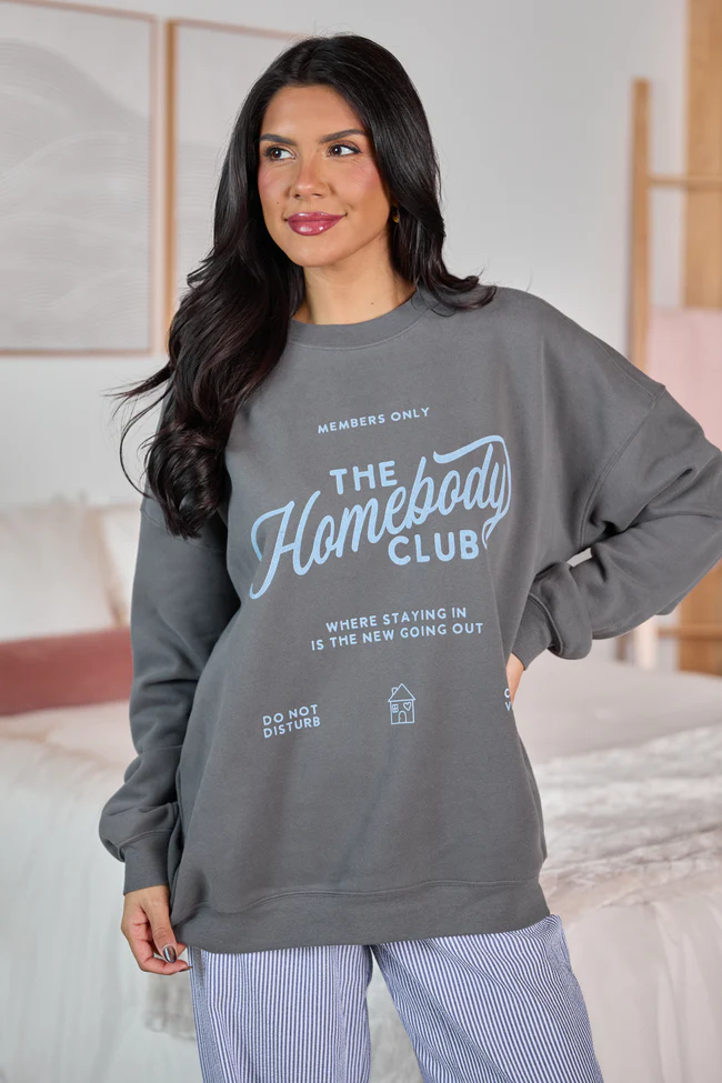 The Homebody Club Dark Grey Graphic Sweatshirt - Image 4