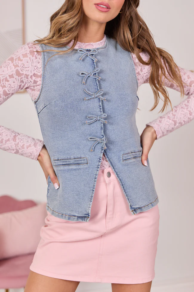 Western Ties Bow Denim Vest - Image 7